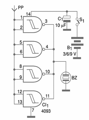 Figure 1 – Schematic diagram for the power cable detector. Exercise when handling the IC
