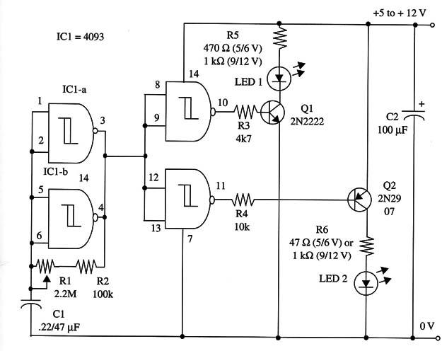 Figure 1 – Schematic diagram of the Dual LED Flasher
