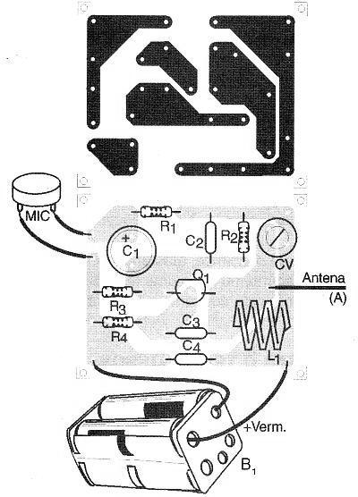 Figure 3 - printed circuit board and the component arrangement to build Transnew-2.
