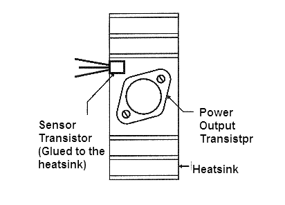 Figure 9 - Assembly of the sensor transistor on the heatsink of the power output transistor.
