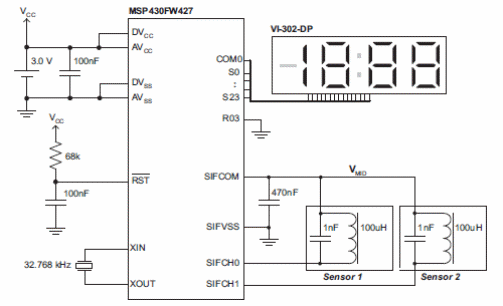 Figure 4 - Complete circuit for rotation sensing with the MSP430.
