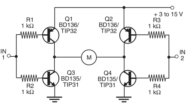 Figure 1    Full bridge using complementary bipolar transistors.

