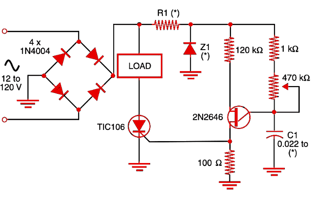 Figure 1    Dimmer using UJT and SCR
