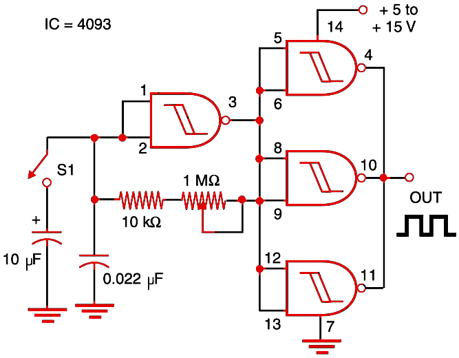 Figure 1   Step generator using the 4093 IC.
