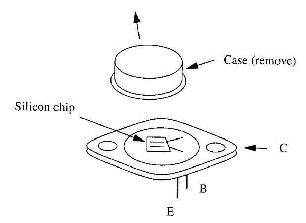 Figure 1 - Exposing the silicon chip of a power transistor to convert it into a light sensor.

