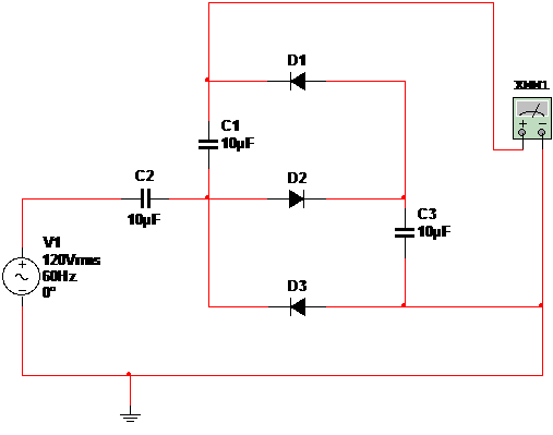  Figure 1 – Simulation of the voltage triplier.
