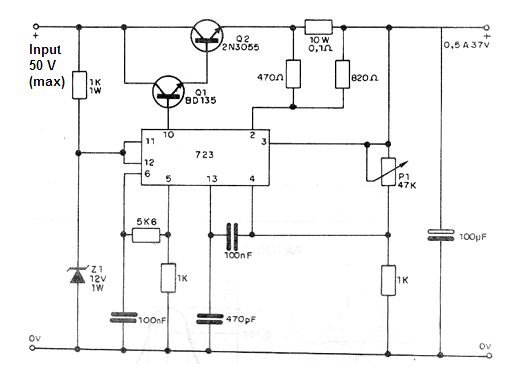 Voltage Regulator Using the 723 IC
