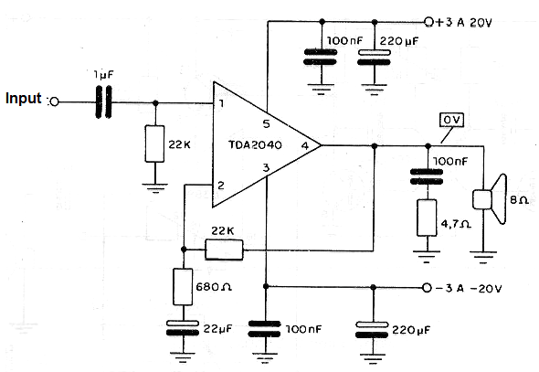 8W Amplifier Using the TDA2040
