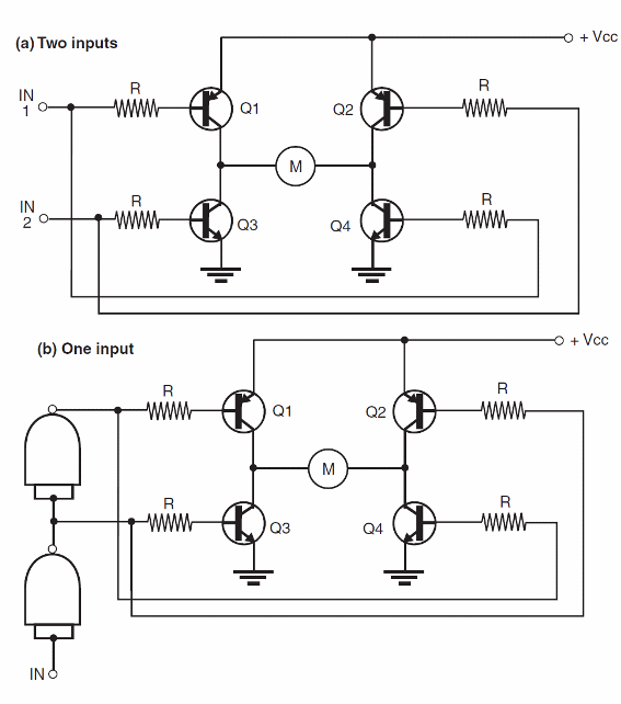 Figure 5 – Two basic full bridges using bipolar transistors
