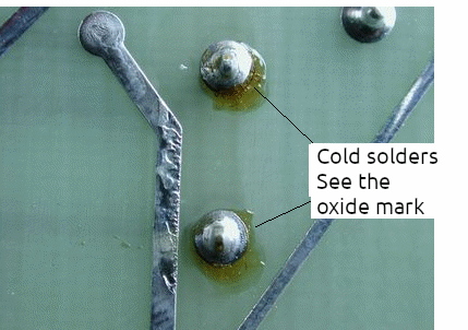 Figure 6 – Cold solder (insufficient soldering iron temperature or dirty board)
