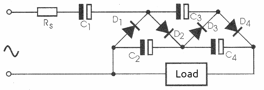 Figure 7 – Half-wave voltage quadrupler.
Figure 7 – Half-wave voltage quadrupler.