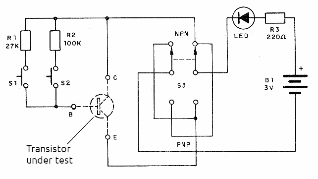 Figure 4 – Complete Transistor Tester Diagram.
Figure 4 – Complete Transistor Tester Diagram.