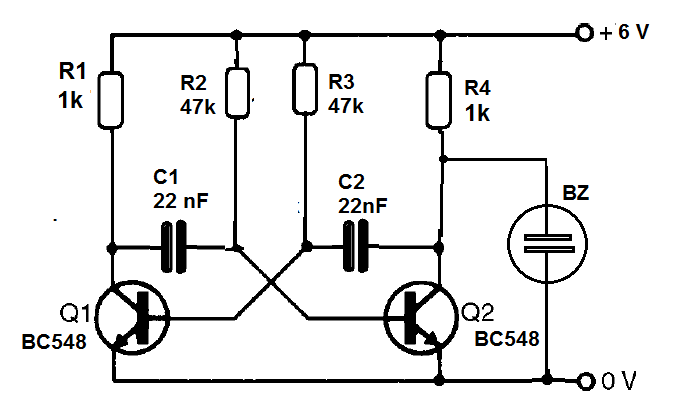 Figure 1- Diagram of the audio multivibrator Figure 1- Diagram of the audio multivibrator